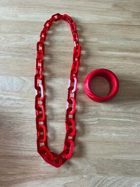 Rara Avis By Iris Apfel Red Rare Chain Link Necklace and Matching Cuff Bangle